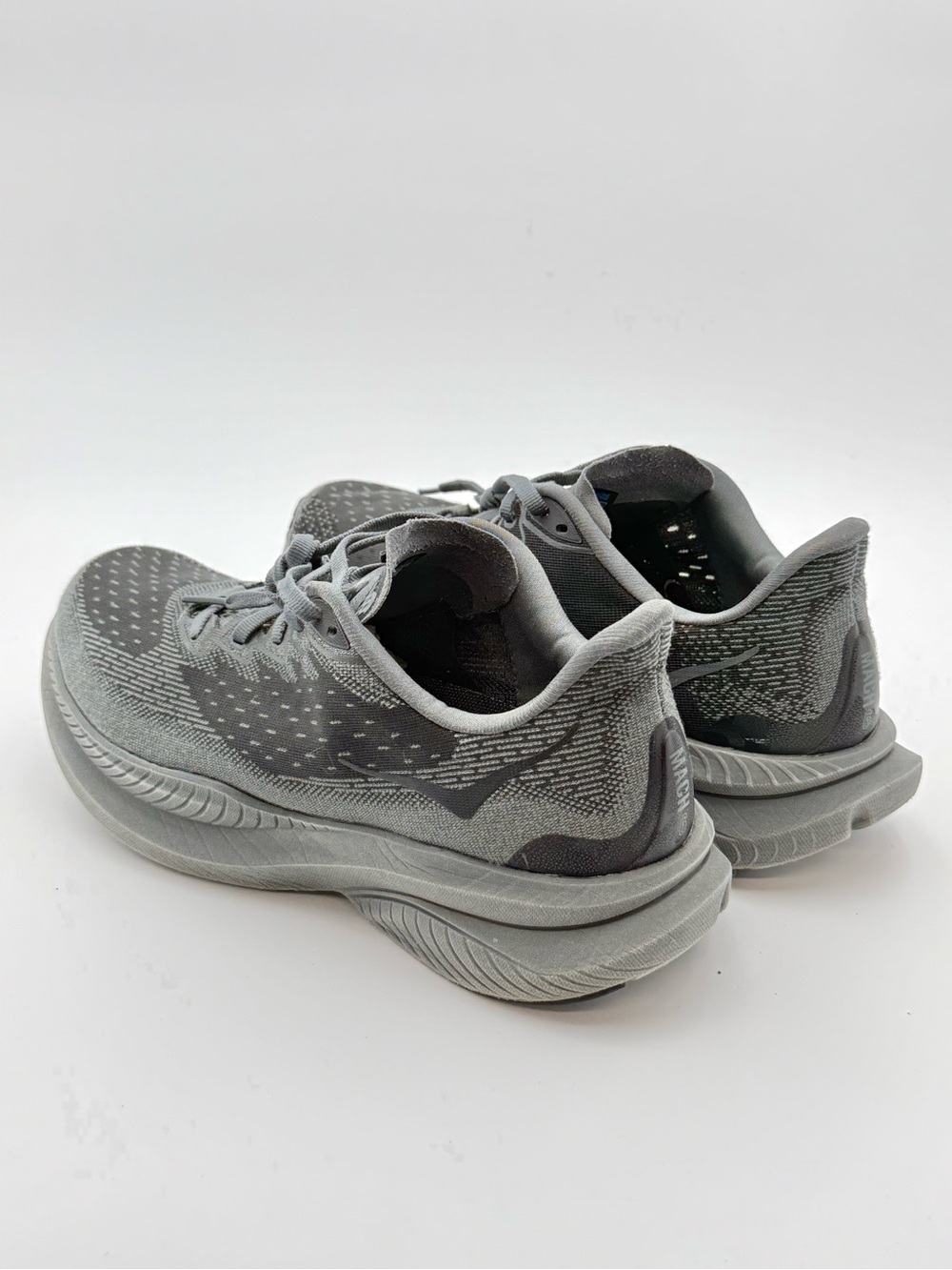 HOKA One One Mach 6 LA Men’s Running Shoes, Gray/Black, Size US 9 D Medium.